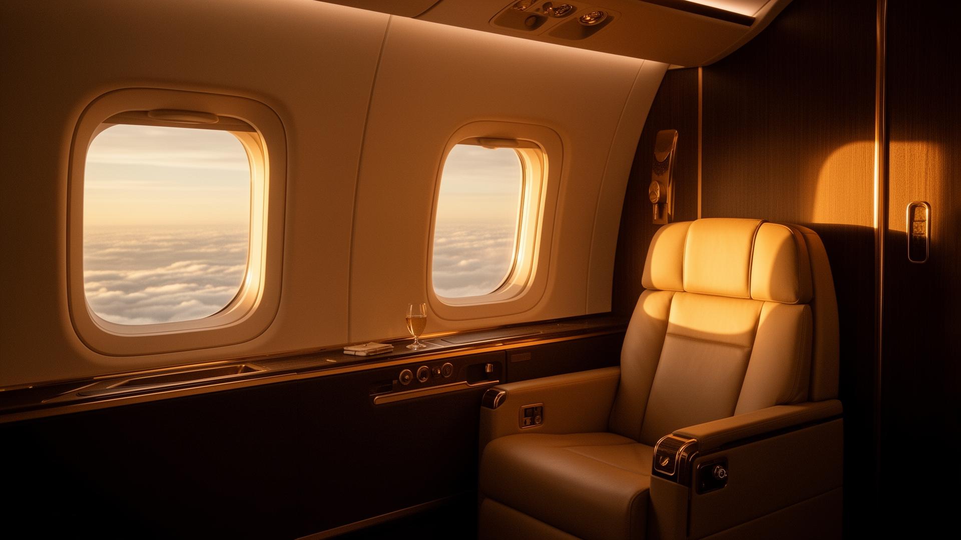 First class suite at altitude during golden hour